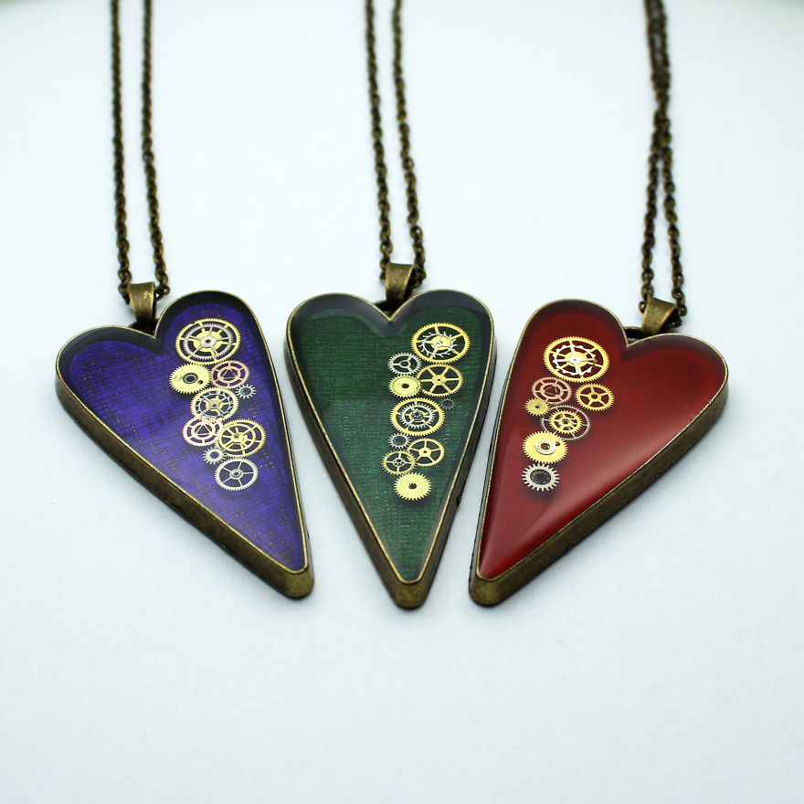 Unique Heart Pendants Collection Made From Watch Parts In Steampunk Style For Valentine’s Day