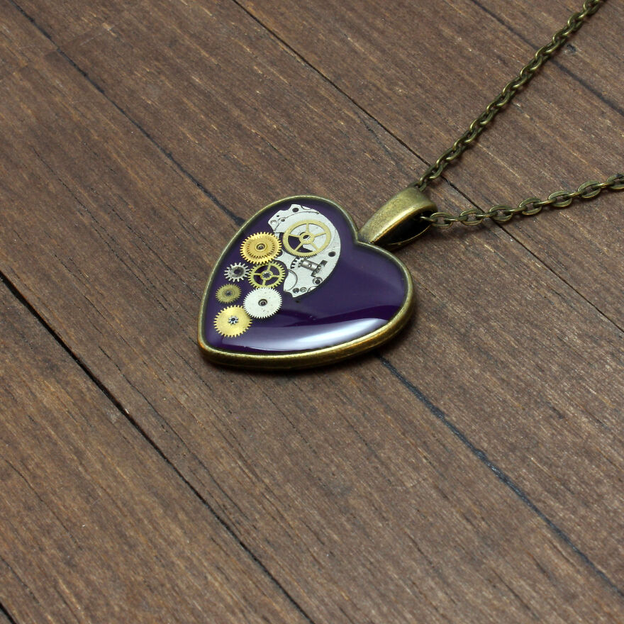 Unique Heart Pendants Collection Made From Watch Parts In Steampunk Style For Valentine’s Day