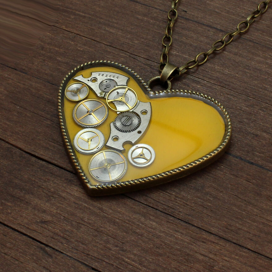 Unique Heart Pendants Collection Made From Watch Parts In Steampunk Style For Valentine’s Day