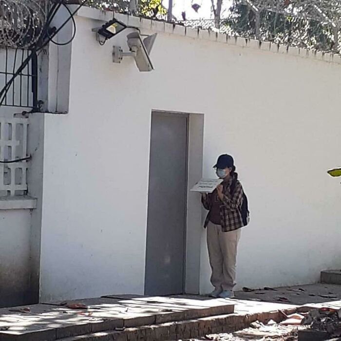 This Kid Stood There For 3 Hours Alone In Front Of The CCTV Protesting (In Myanmar)