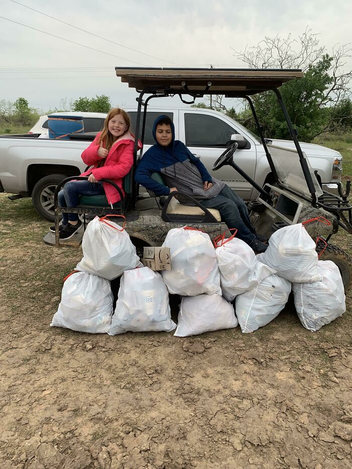 Trashtag With The Kids. 9 Bags Off Of Our County Road
