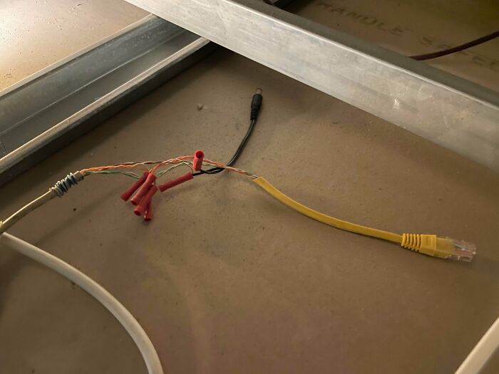 Just Discovered This Abomination In Our Ceiling. Looks Like The Cctv Installers Have Created A New Poe Standard