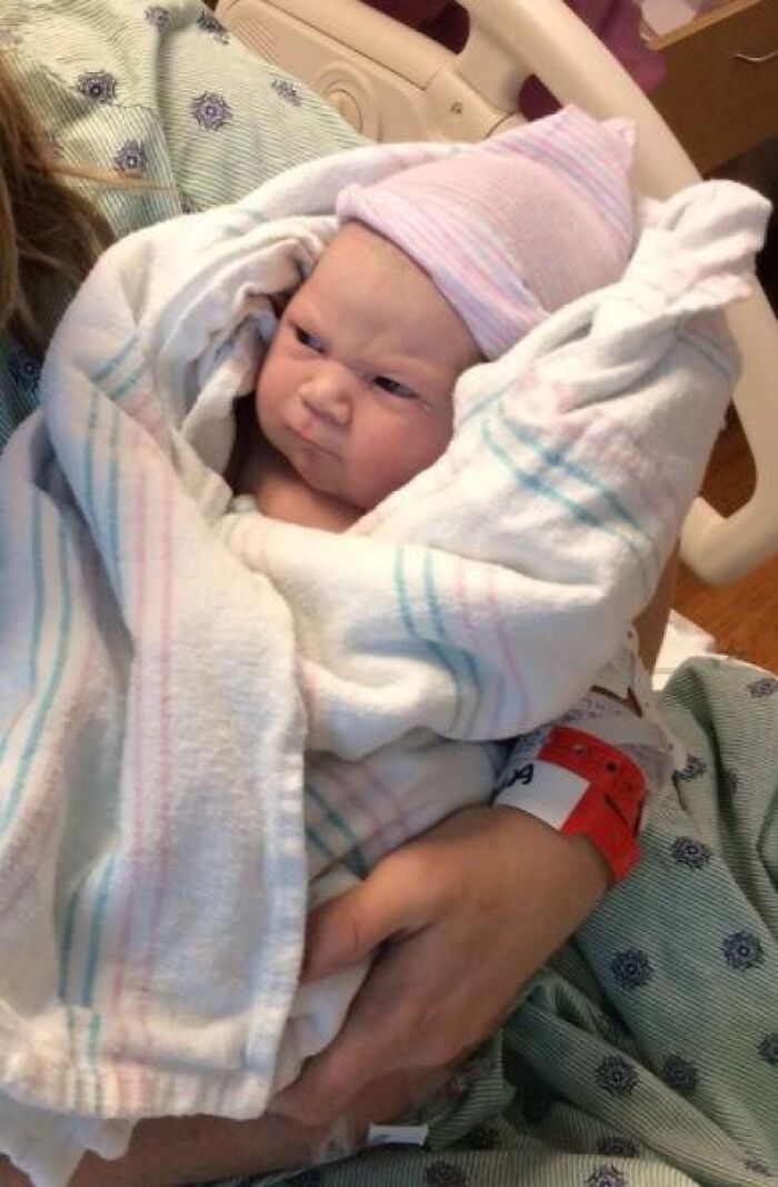 Grumpy Baby Contest Entry. Introducing, My Daughter. 1 Minute Old And Full Of Grump