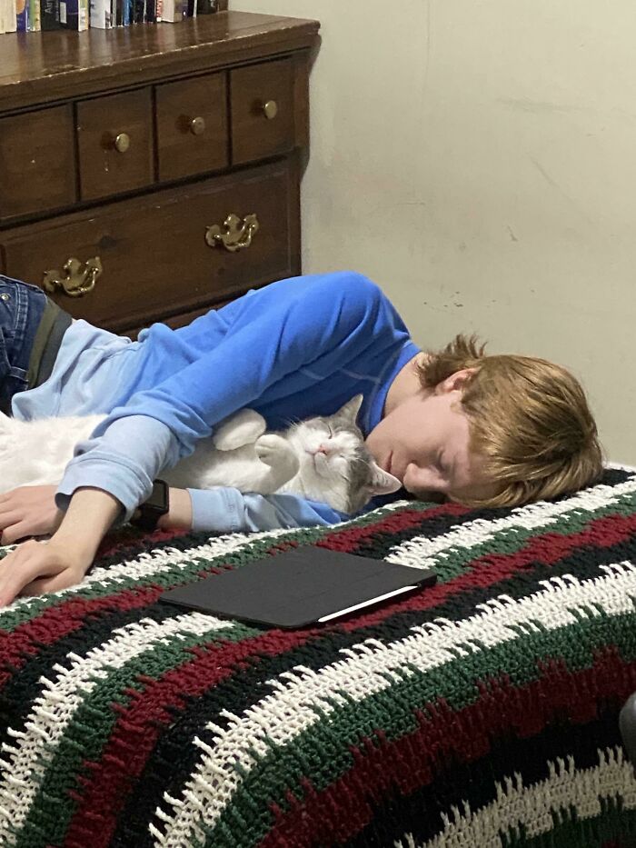 My Son And His Cat Take A Winter Nap