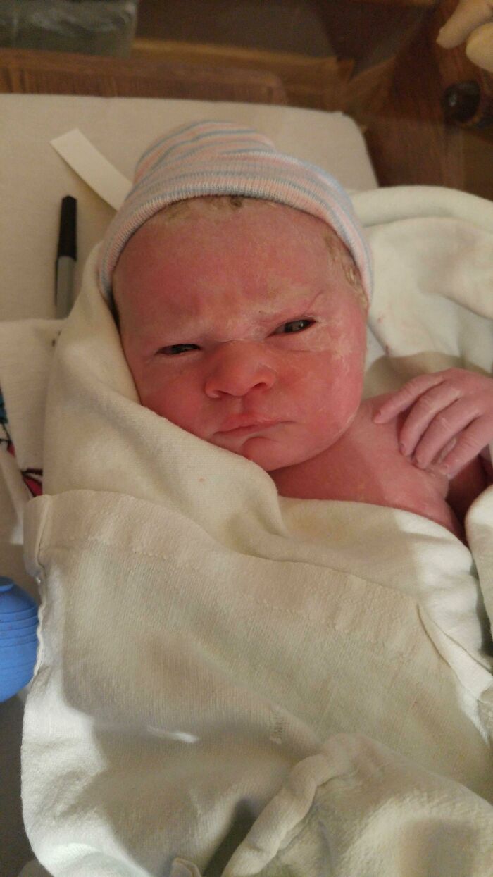 Here's My Grumpy Baby Girl Fresh From C-Section