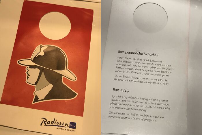 This Hotel In Germany Has A Sign That You Can Hang On Your Door To Indicate That You Have Hearing Problems An Thus Require Extra Assistance In Case Of Emergency