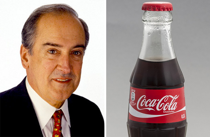 Portrait of a man next to a classic Coca-Cola bottle, illustrating interesting facts people didn’t learn at school.