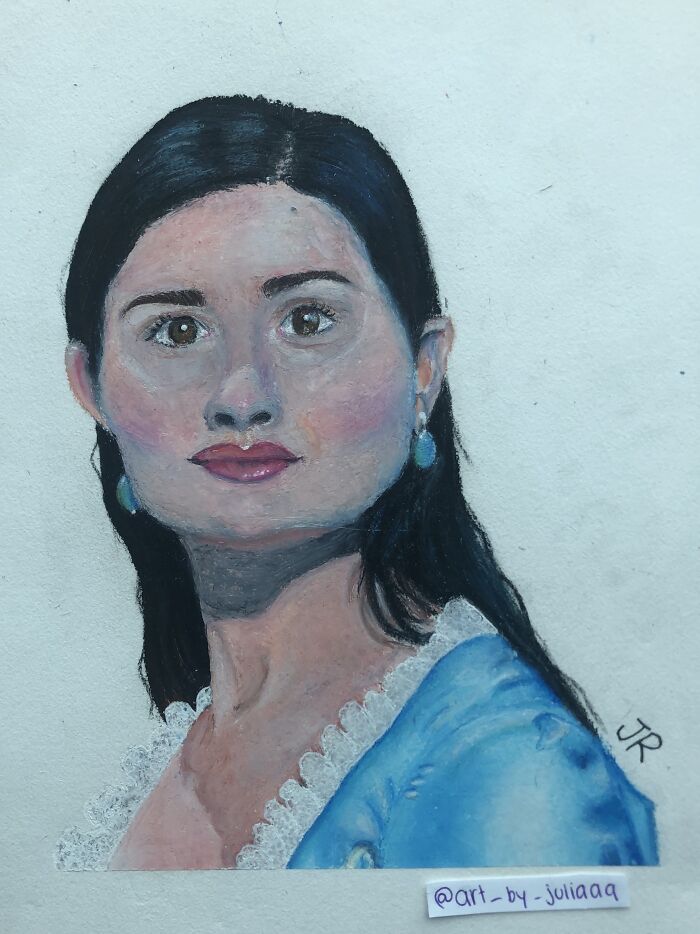 I’m Still Technically In My Childhood, So... This Is My Eliza Hamilton Oil Pastel Drawing :) You Can See More Of My Work On Instagram @art_by_juliaaa