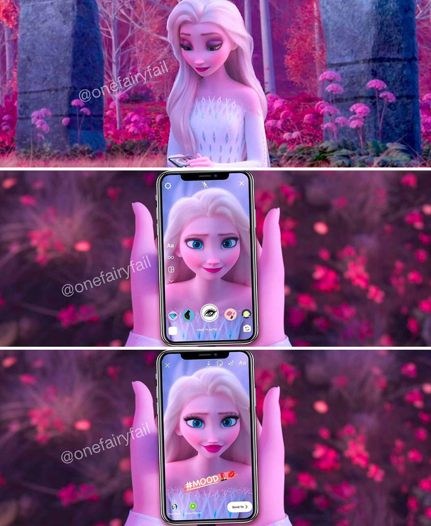 Artist Shows What It Would Be Like If Disney Characters Were "Glued" To Their Cell Phones