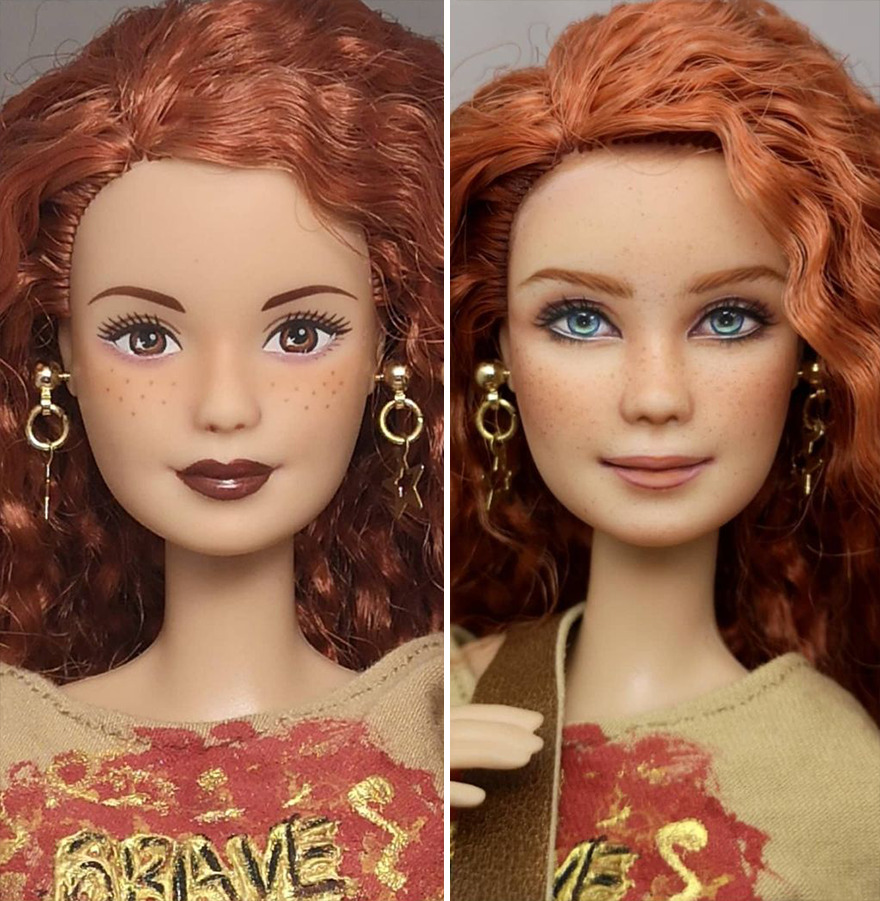 Artist Remakes The Dolls' Makeups To Make Them More Realistic.