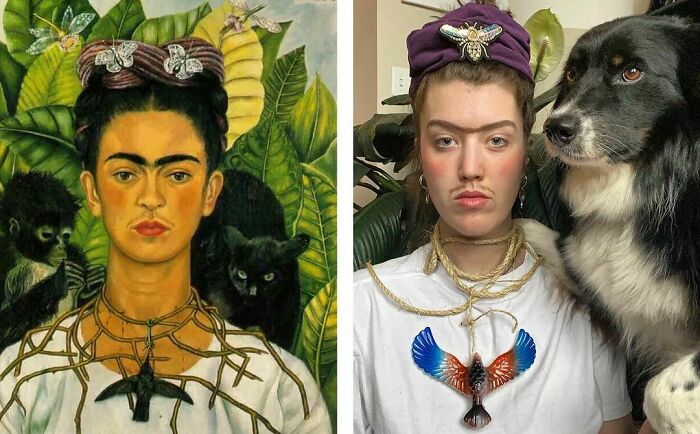 Self-Portrait With Thorn Necklace And Hummingbird, 1940
self-Portrait With Twine Necklace And Balance Bird, 2020