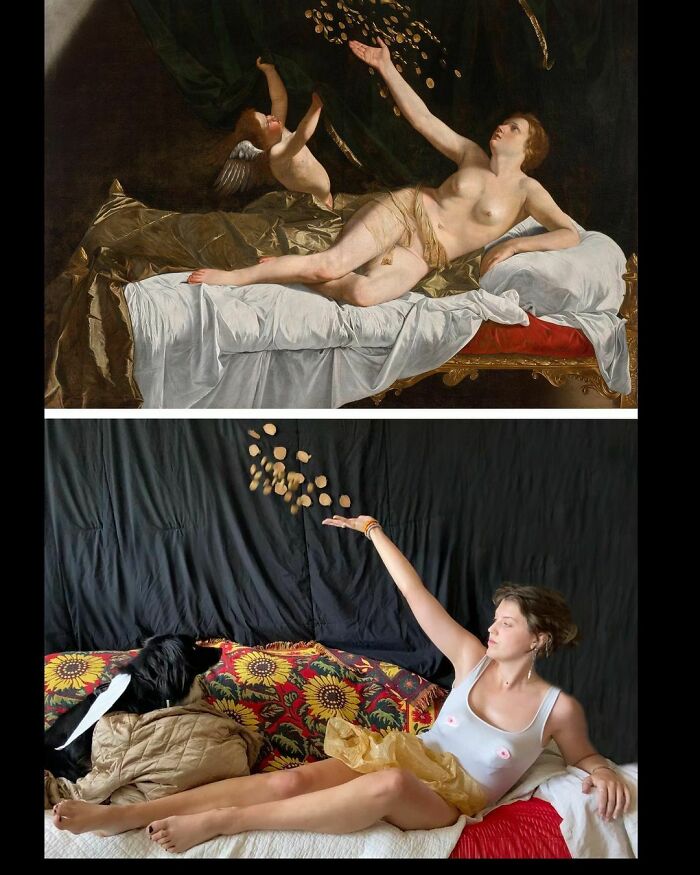 Danaë, C. 1623, Orazio Gentileschi
danaë With Dog Treats, 2020, Eliza Reinhardt
at @clevelandmuseumofart
#tussenkunstenquarantaine #betweenartandquarantine #gettymuseumchallenge
