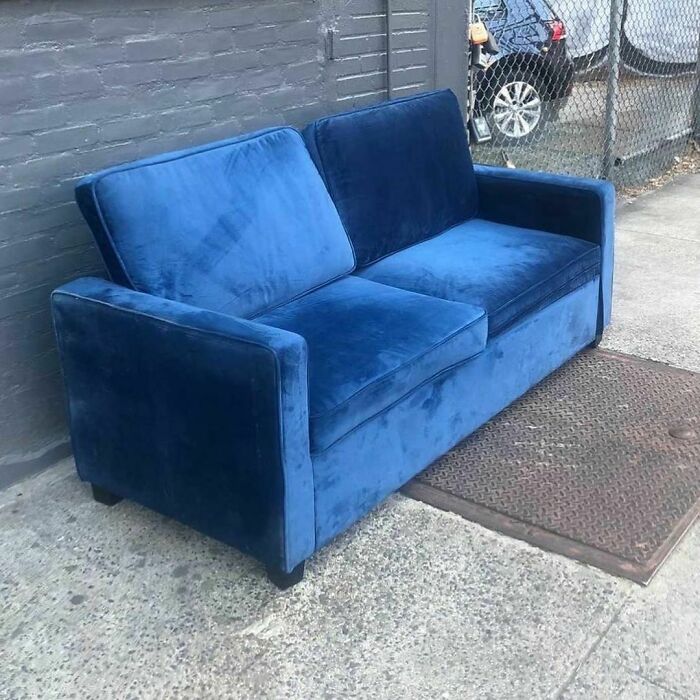 Omg. Today Is Bonkers! Blue Velvet Couch On 11th And 1st Right Next To The Buffalo Exchange