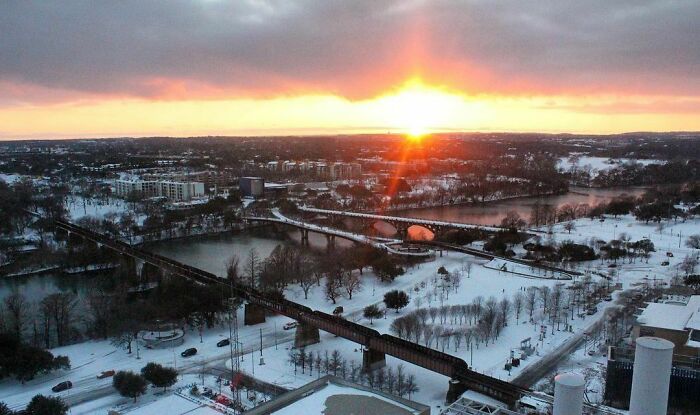 Captured A Rare, Snowy Sunset In Downtown Austin