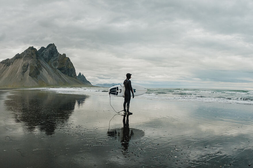 Surfer At Stokksnes Beach