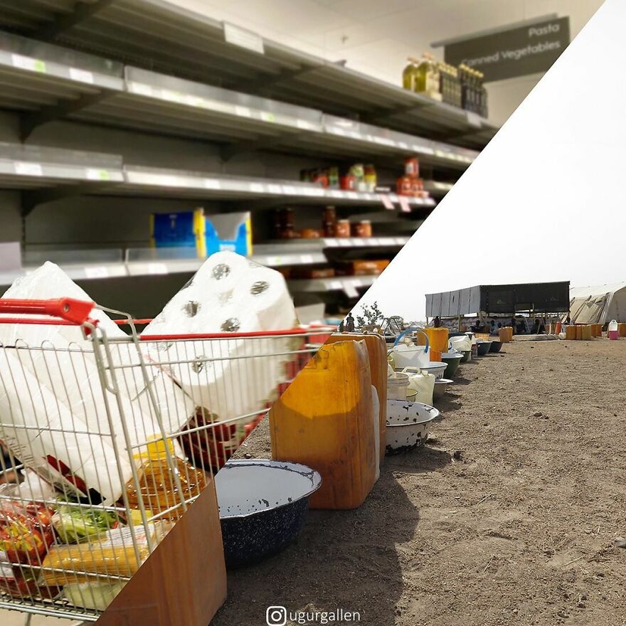 I Show The Contrast Between The Two Worlds That We Currently Live In By Combining Photos