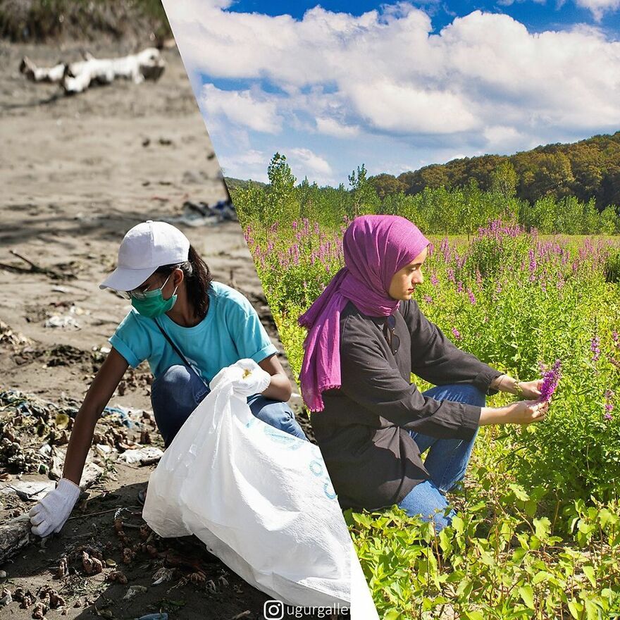 I Show The Contrast Between The Two Worlds That We Currently Live In By Combining Photos