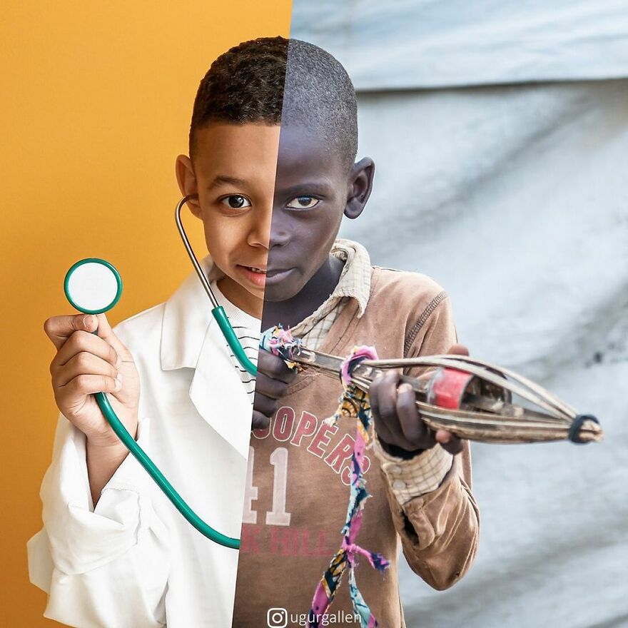 I Show The Contrast Between The Two Worlds That We Currently Live In By Combining Photos