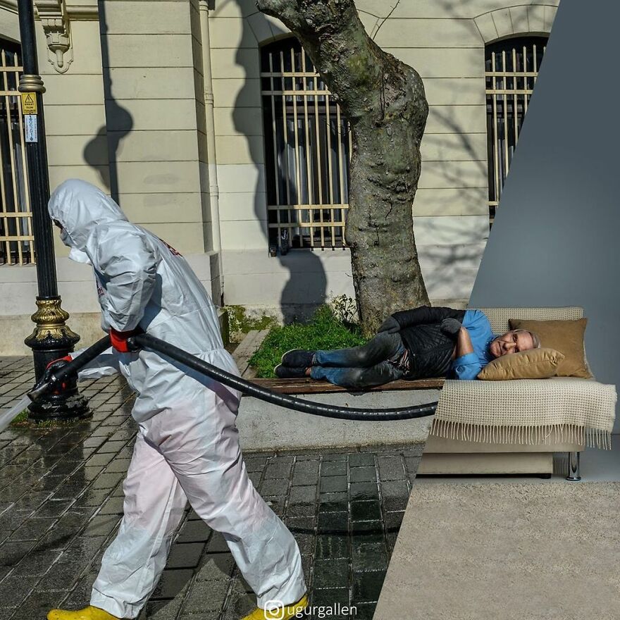 I Show The Contrast Between The Two Worlds That We Currently Live In By Combining Photos