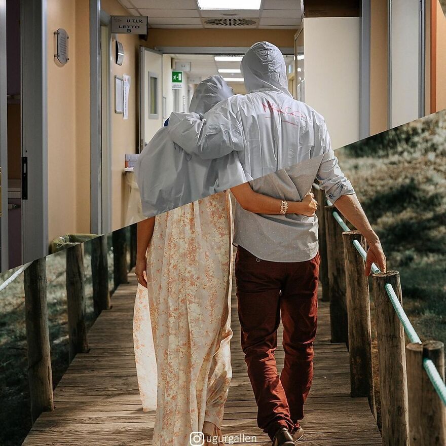 I Show The Contrast Between The Two Worlds That We Currently Live In By Combining Photos