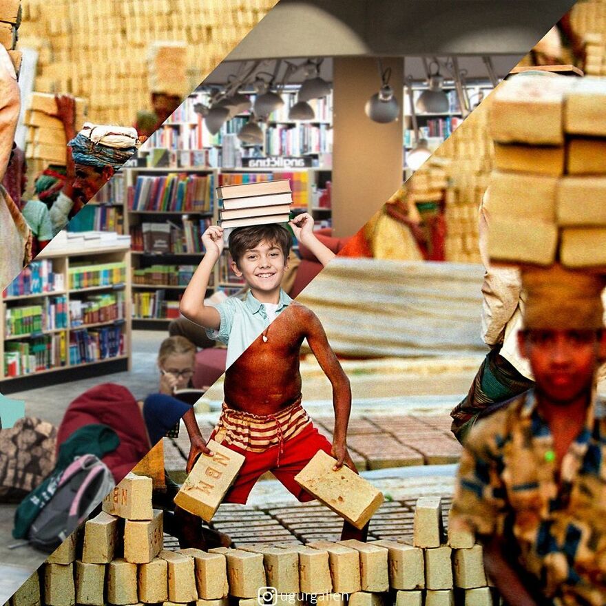 I Show The Contrast Between The Two Worlds That We Currently Live In By Combining Photos