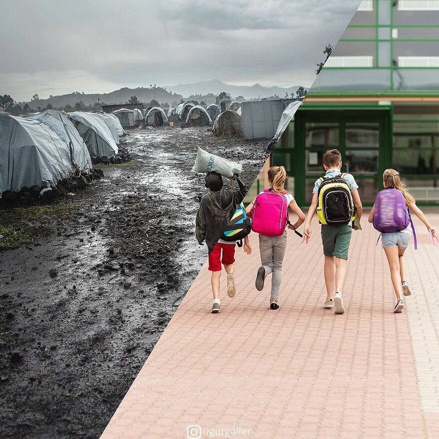 I Show The Contrast Between The Two Worlds That We Currently Live In By Combining Photos