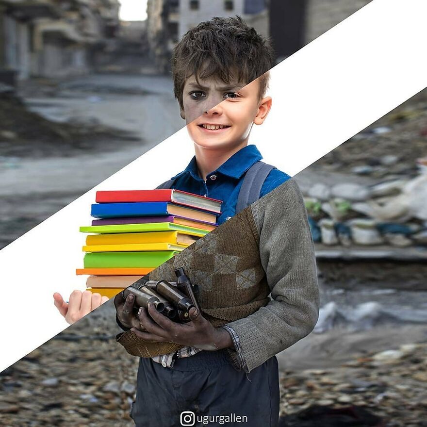 I Show The Contrast Between The Two Worlds That We Currently Live In By Combining Photos