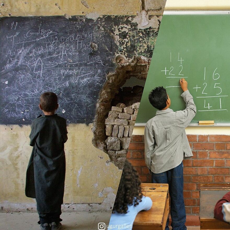 I Show The Contrast Between The Two Worlds That We Currently Live In By Combining Photos