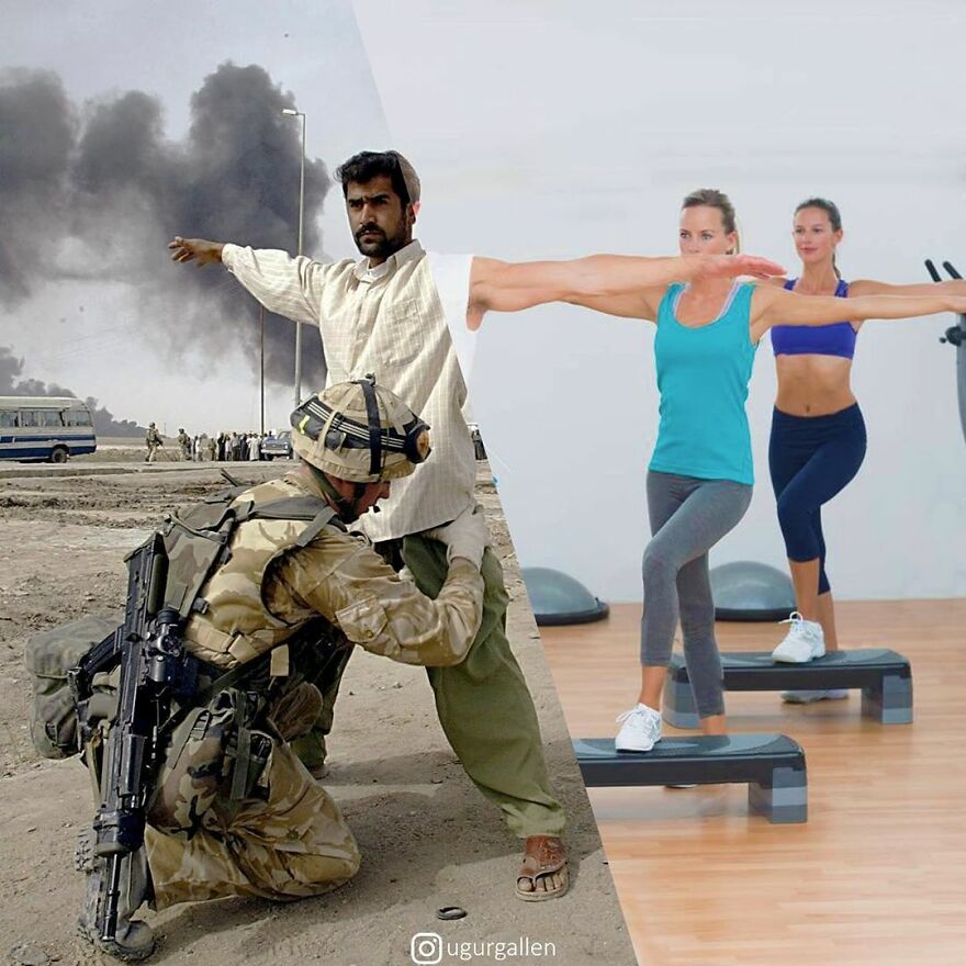 I Show The Contrast Between The Two Worlds That We Currently Live In By Combining Photos