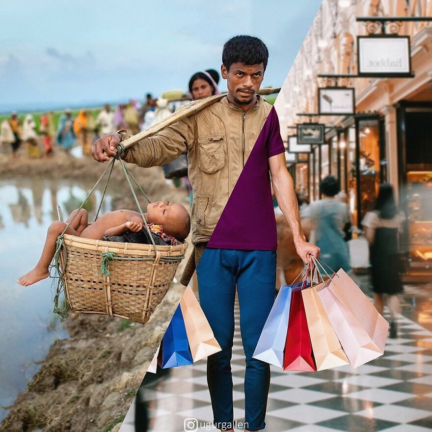 I Show The Contrast Between The Two Worlds That We Currently Live In By Combining Photos