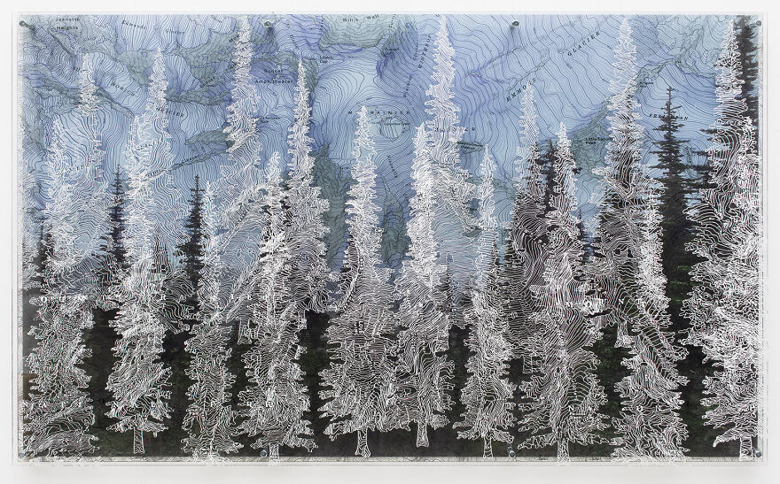 I Make Art Using Plexiglass, Maps, White Ink & Original Photography.