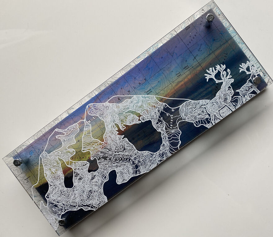 I Make Art Using Plexiglass, Maps, White Ink & Original Photography.