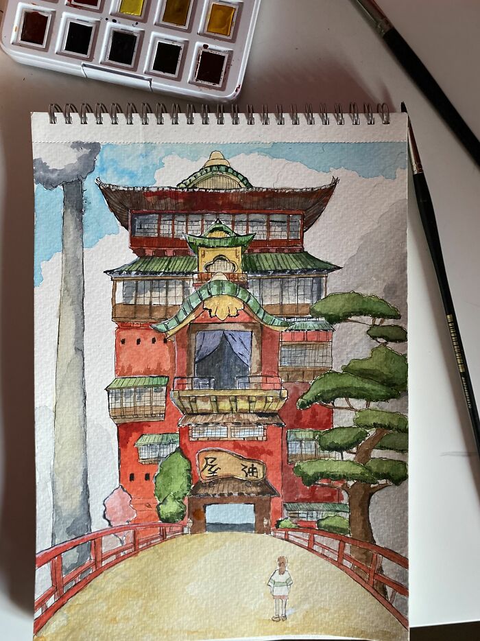 My First Watercoloring Work Is A Scene From My Favorite Anime