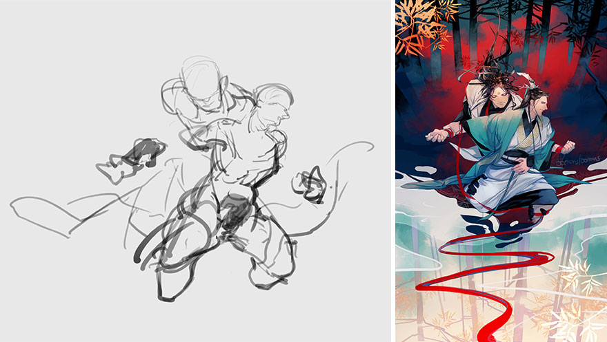 Sketch vs. Final Artwork