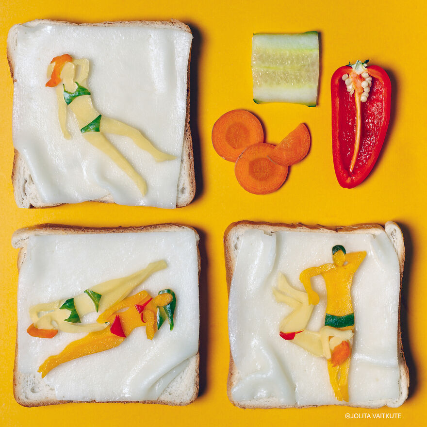 Hot Sandwiches. Goat Cheese/Cucumber/Paprika/Carrot/Cheddar Cheese