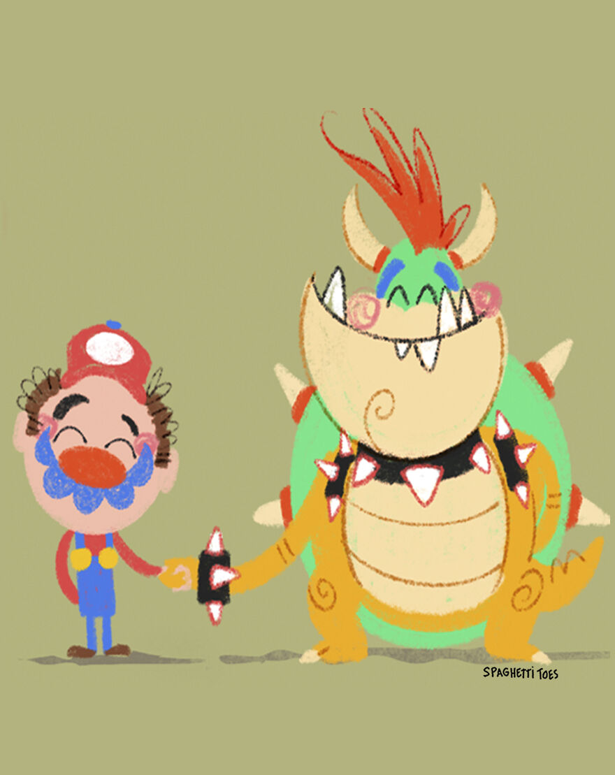 Mario And Bowser From Super Mario Bros.