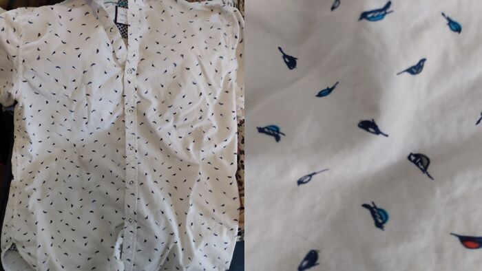 This Shirt I Bought At A Thrift Store Recently - Thought It Was Just A Geometric Pattern Until I Looked Closer.