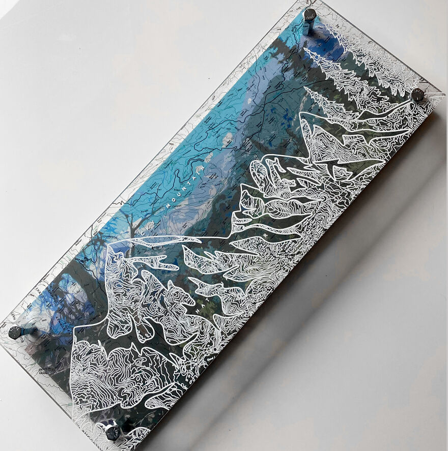 I Make Art Using Plexiglass, Maps, White Ink & Original Photography.