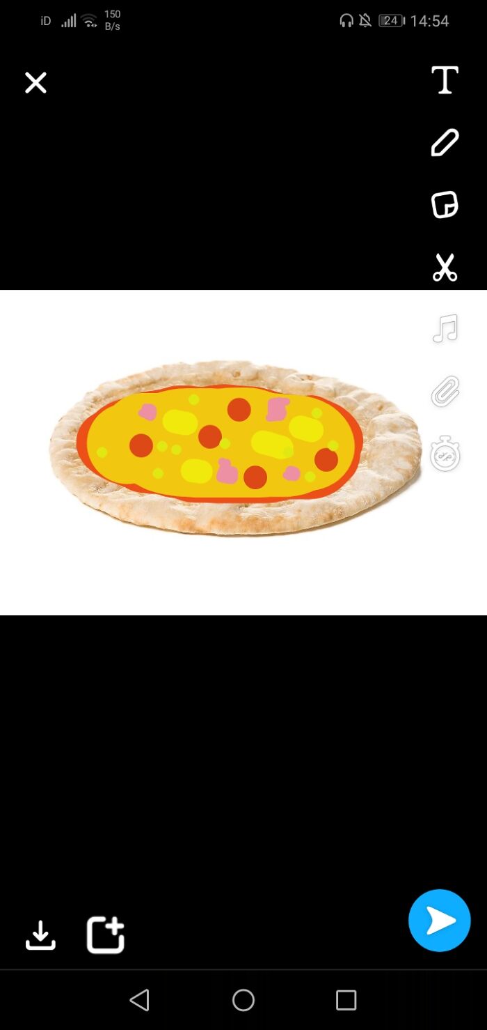 Please Ignore The Fact I Did It On Snapchat Its A Ham, Pineapple, Peporoni And Sweetcorn Pizza. Yum.