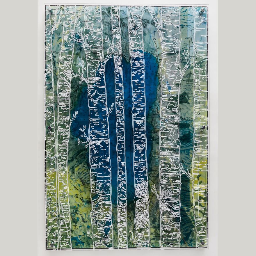 I Make Art Using Plexiglass, Maps, White Ink & Original Photography.