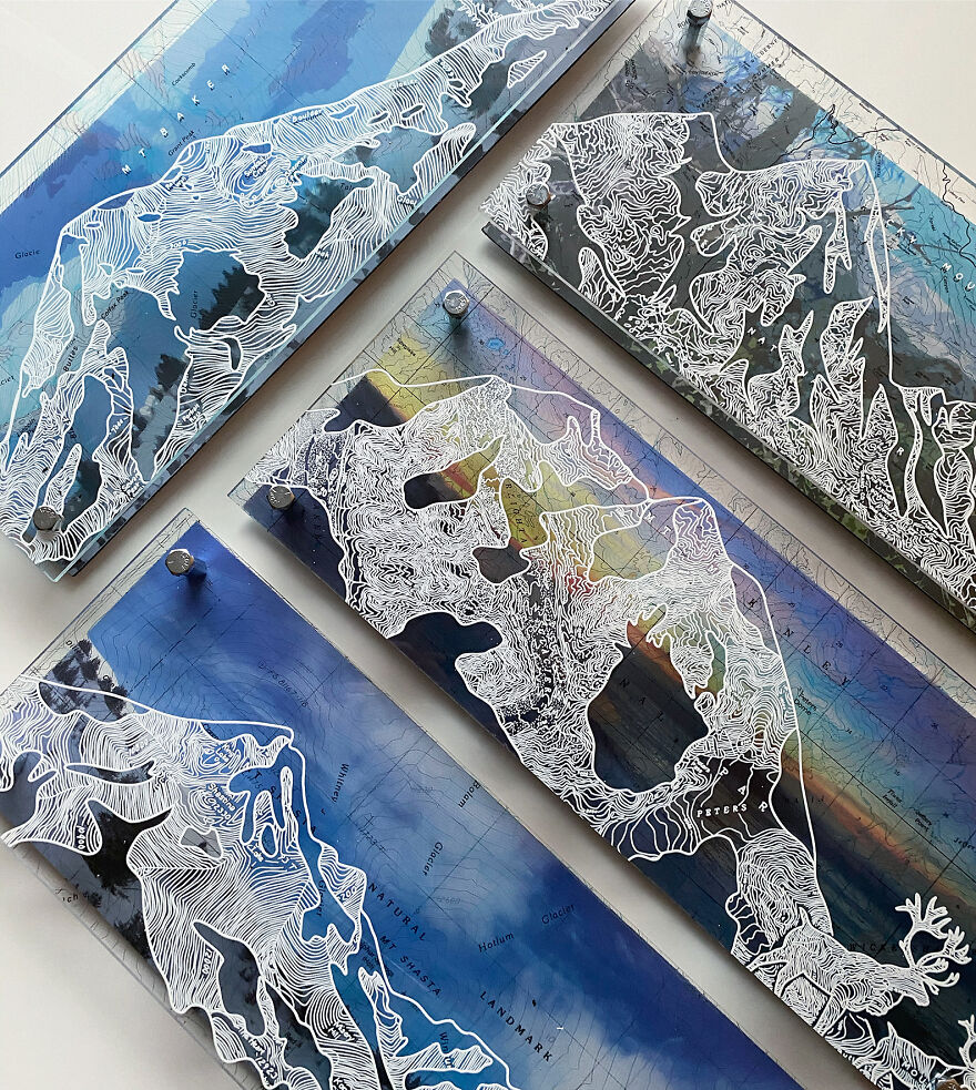 I Make Art Using Plexiglass, Maps, White Ink & Original Photography.