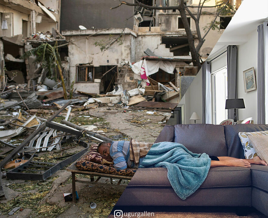 I Show The Contrast Between The Two Worlds That We Currently Live In By Combining Photos