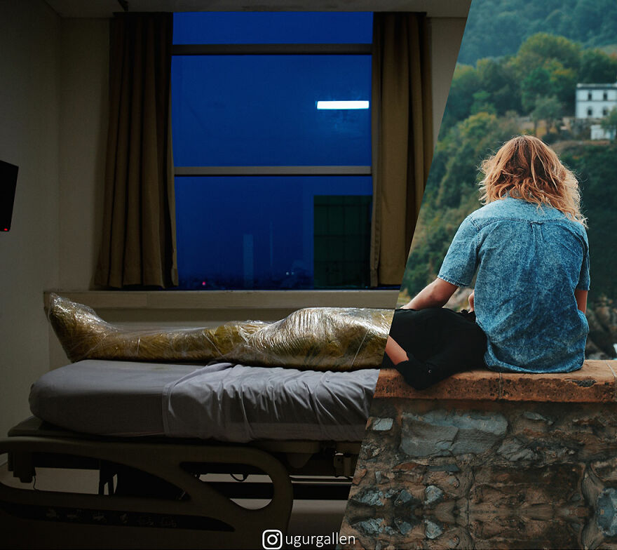 I Show The Contrast Between The Two Worlds That We Currently Live In By Combining Photos