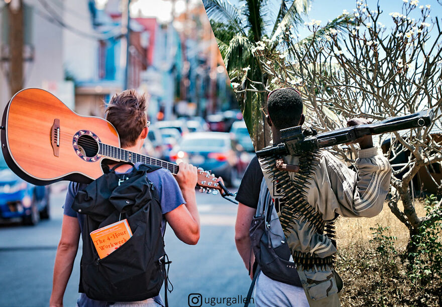 I Show The Contrast Between The Two Worlds That We Currently Live In By Combining Photos