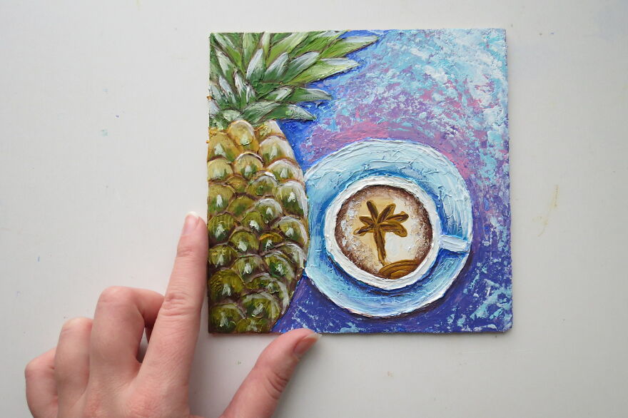 Tropical Mood With Cup Of Coffee And Pineapple