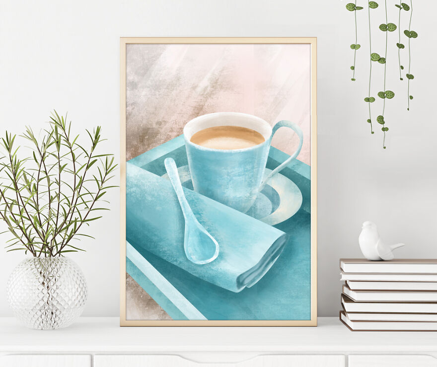 Lovely Digital Art In Beige And Turquoise Palette