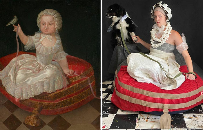 Girl On A Hassock, 18th Century By Unidentified Artist (European) vs. Girl On A Beanbag, 2020