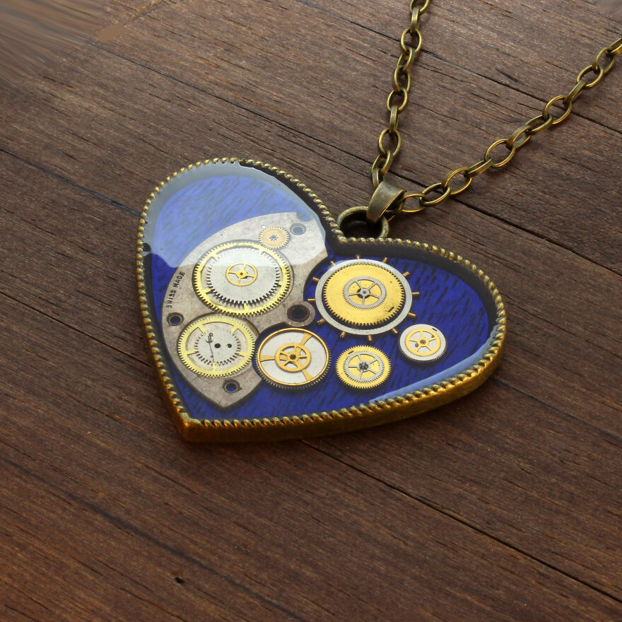 Unique Heart Pendants Collection Made From Watch Parts In Steampunk Style For Valentine’s Day