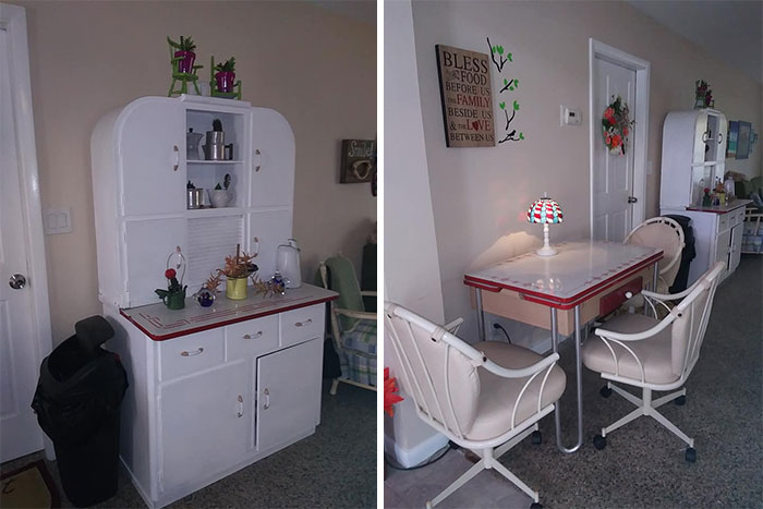 Recently Got This Cute 1940's Set With An Art Deco Vibe From A Marketplace Posting. The Table Leaves Come Out To Make A Square Table. These Are Not The Original Chairs