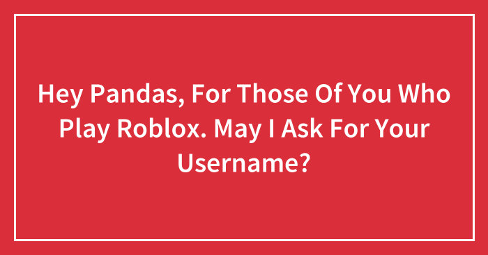 Hey Pandas, For Those Of You Who Play Roblox. May I Ask For Your Username?